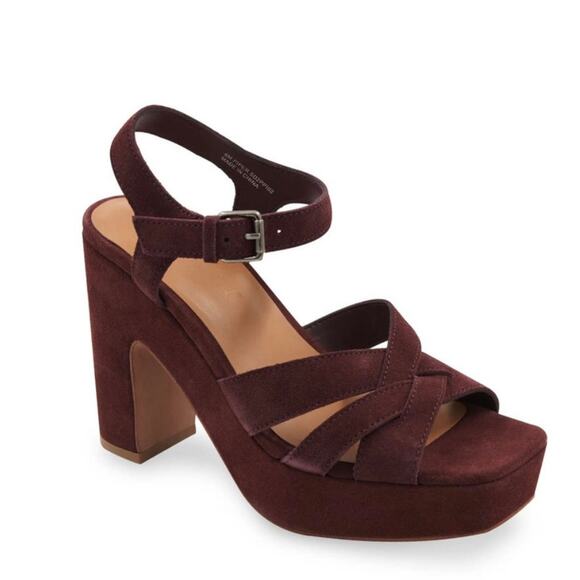 SPLENDID PIPER SUEDE PLATFORM BLOCK‎ HEEL SANDAL IN RAISIN NWOB SIZE 6.5M